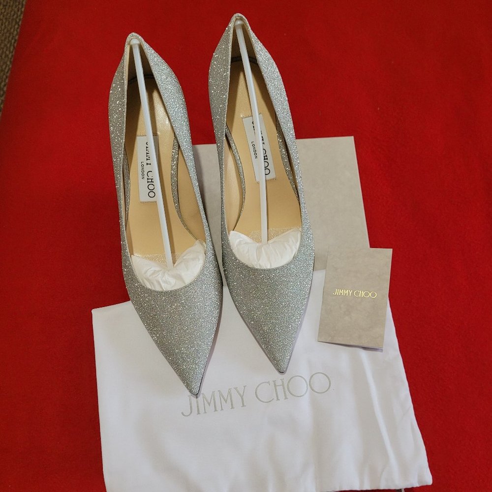 Jimmy Choo 65 Silver Glitter Pumps